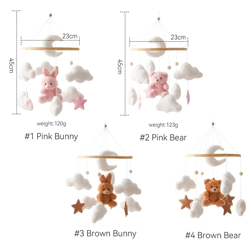 Hochet de berceau de bébé Jouet de mobile de lit en bois Cloche de lit mobile Ours en peluche suspendu Poupée en velours Jouet Boîte à musique de berceau mobile Cadeau de support