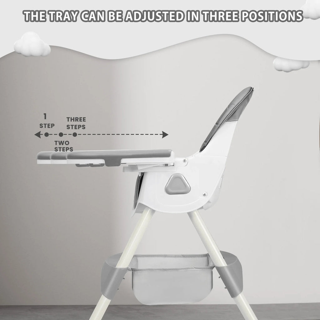 Chaise haute bébé pliable 6 mois et plus, avec grand tapis antidérapant et porte-jouets, facile à nettoyer pour l'alimentation, E500