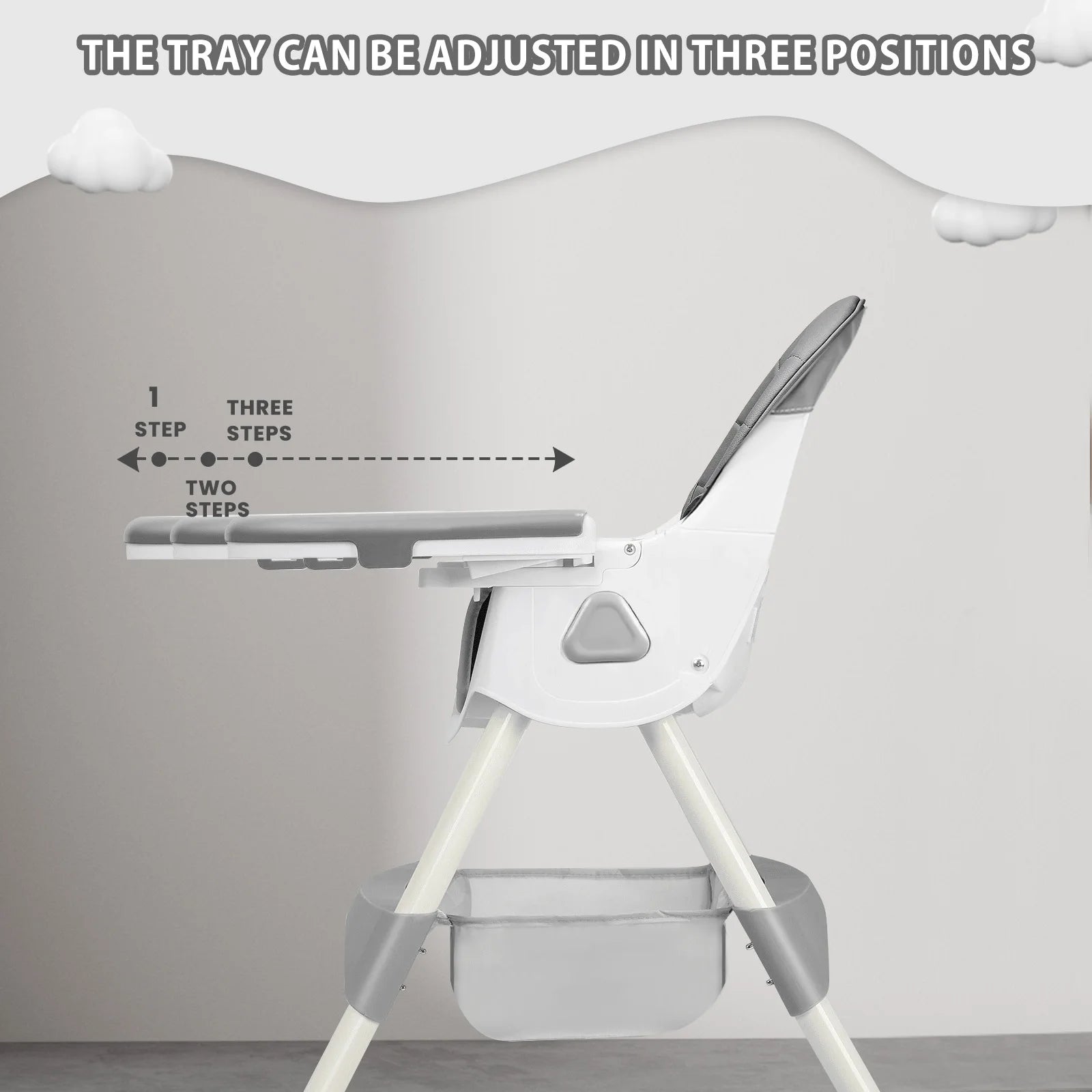 Chaise haute bébé pliable 6 mois et plus, avec grand tapis antidérapant et porte-jouets, facile à nettoyer pour l'alimentation, E500