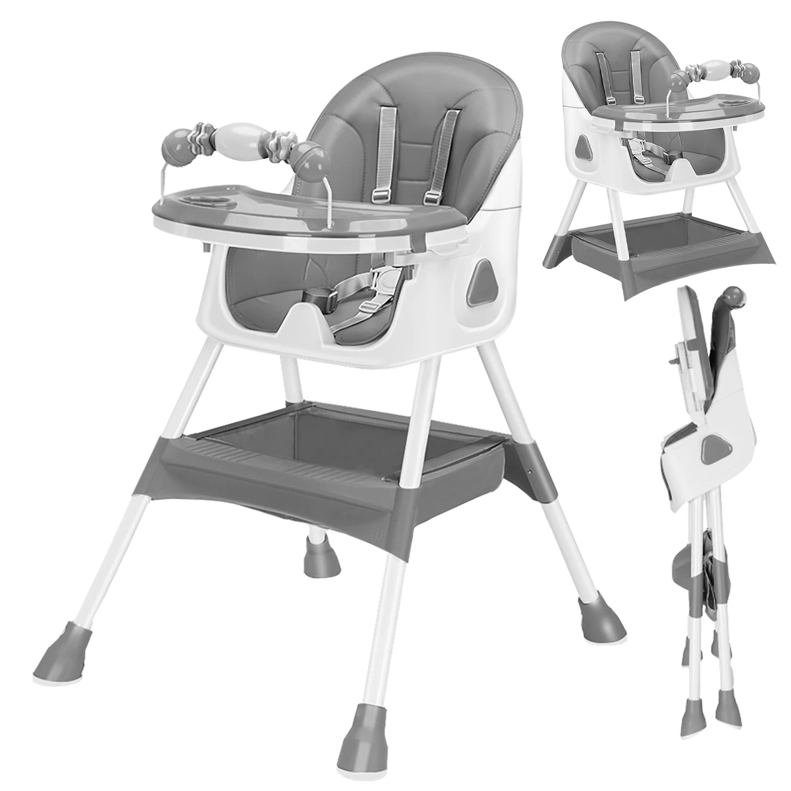 Chaise haute bébé pliable 6 mois et plus, avec grand tapis antidérapant et porte-jouets, facile à nettoyer pour l'alimentation, E500
