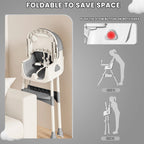 Chaise haute bébé pliable 6 mois et plus, avec grand tapis antidérapant et porte-jouets, facile à nettoyer pour l'alimentation, E500